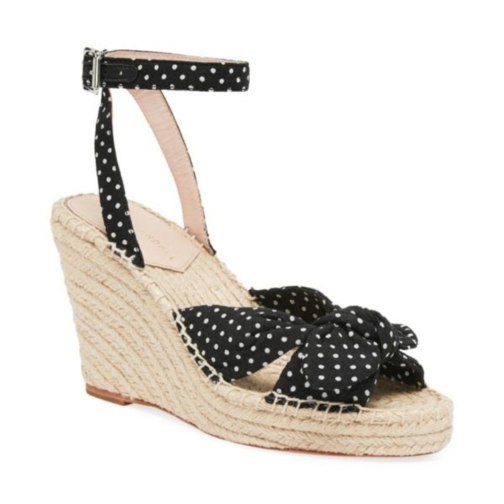 Loeffler Randall Tessa Bow Polka Dot Cotton Espadrille Wedge Sandals